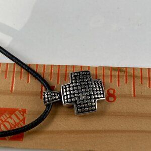 "Nail-head" ATI sterling silver cross pendant on black cord